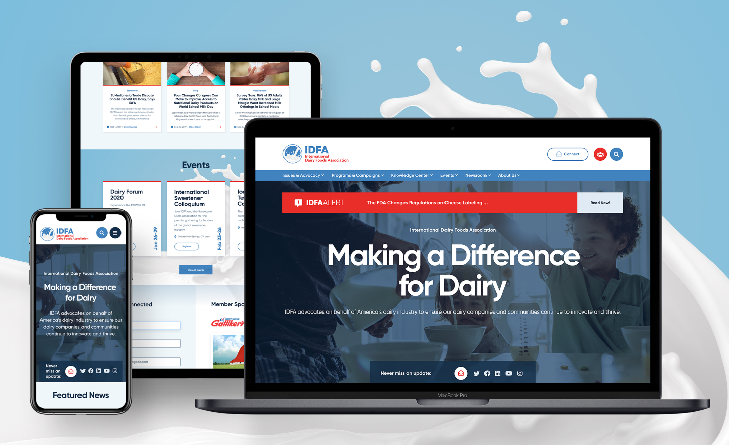 IDFA website shown on iPhone X, iPad Pro and MacBook Pro