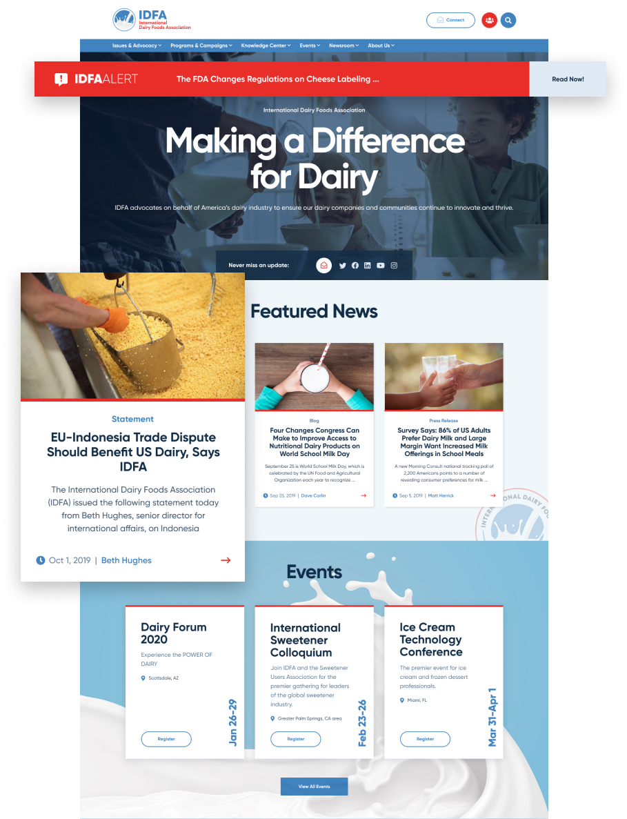 IDFA website with some elements enlarged to show detail